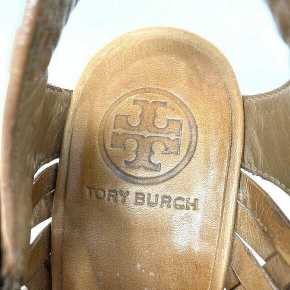 Tory Burch Platform Wedge Sandal Brown Leather 7.5 - Picture 7 of 9